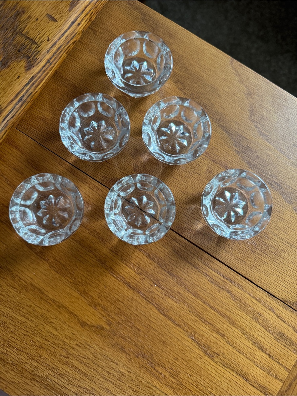 Set of 6 Clear Pressed Salt Cellar Bowls with Star Pattern